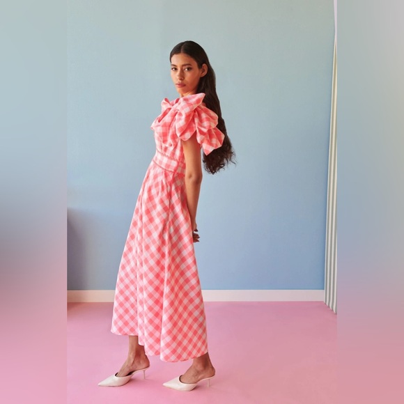 CeliaB Curazao Vichy Checkered Hot Pink Midi Dress Size S - Picture 2 of 11